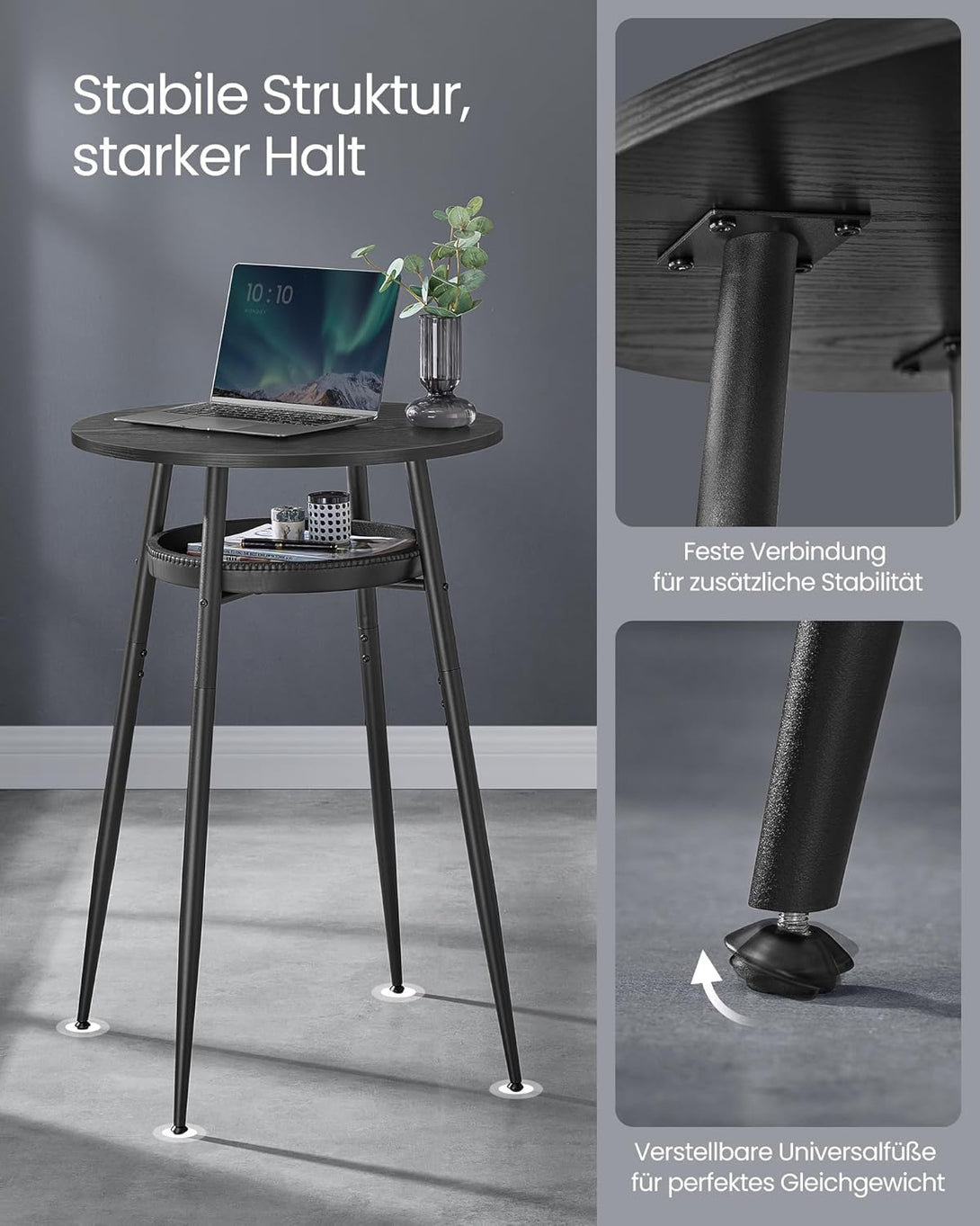 Kolekcia EKHO – barový stôl s úložným priestorom, okrúhly vysoký barový stolík, čierny-Vashome.sk