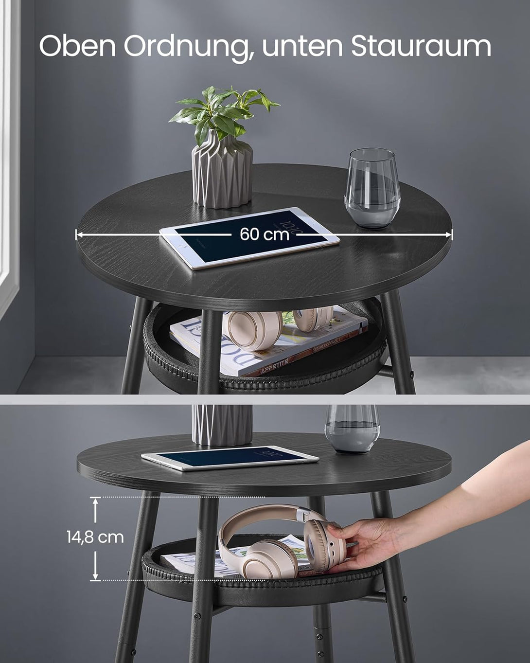 Kolekcia EKHO – barový stôl s úložným priestorom, okrúhly vysoký barový stolík, čierny-Vashome.sk