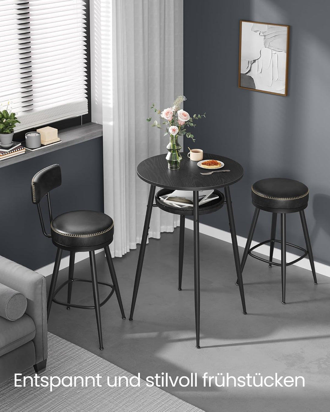 Kolekcia EKHO – barový stôl s úložným priestorom, okrúhly vysoký barový stolík, čierny-Vashome.sk