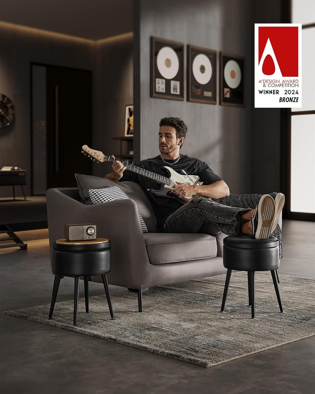 Kolekcia EKHO Úložná taburetka, Stolička k toaletnému stolíku, nosnosť 150 kg, čierna-Vashome.sk