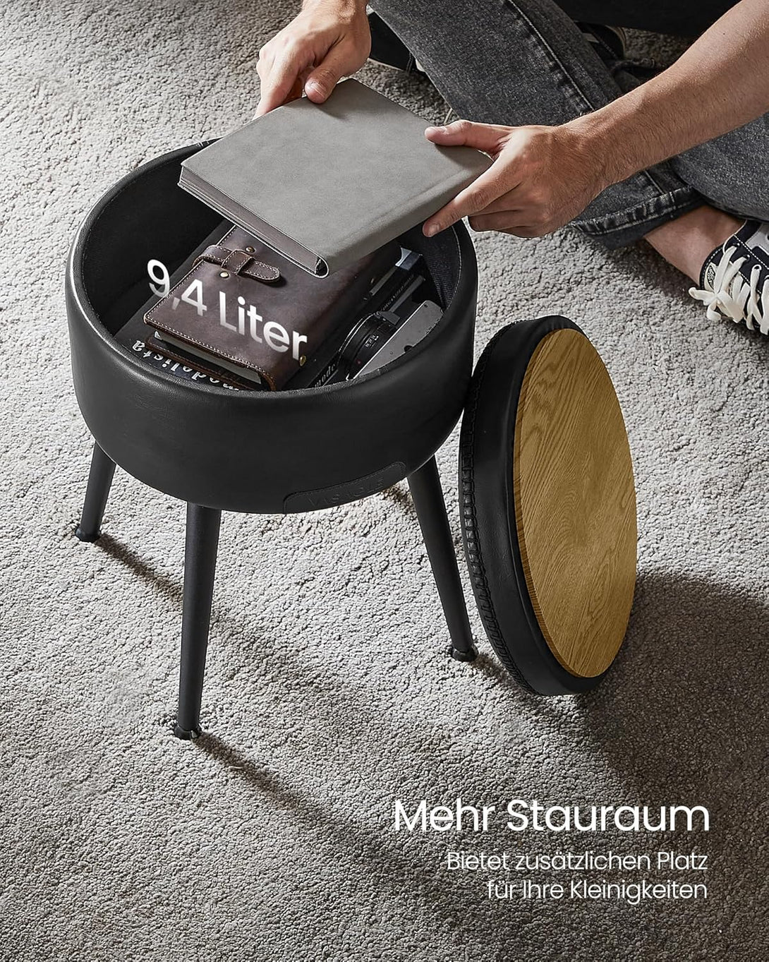 Kolekcia EKHO Úložná taburetka, Stolička k toaletnému stolíku, nosnosť 150 kg, čierna-Vashome.sk