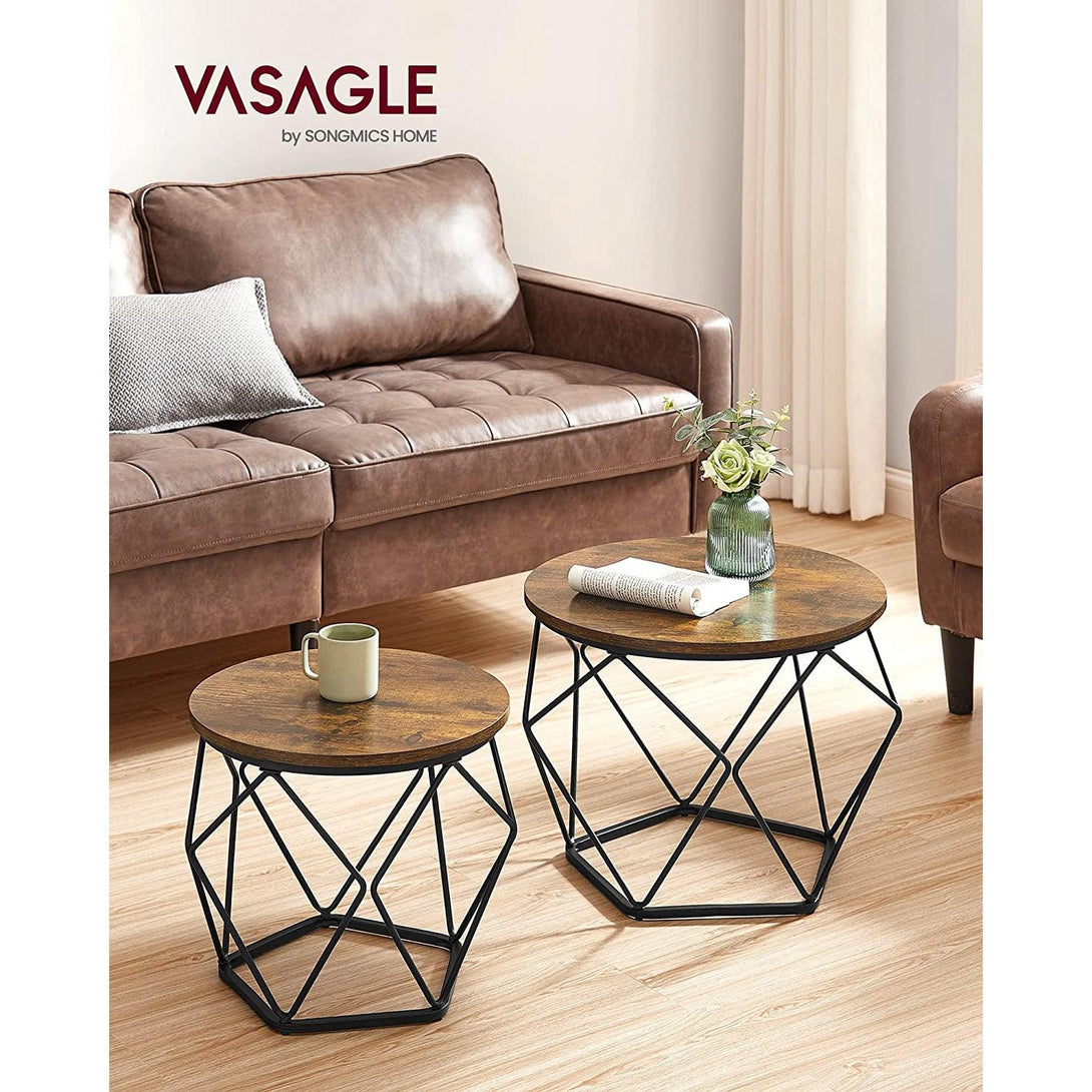 Konferenčné stolíky, 2 príručné stolíky s robustným oceľovým rámom, rustikálne hnedé | VASAGLE-Vashome.sk