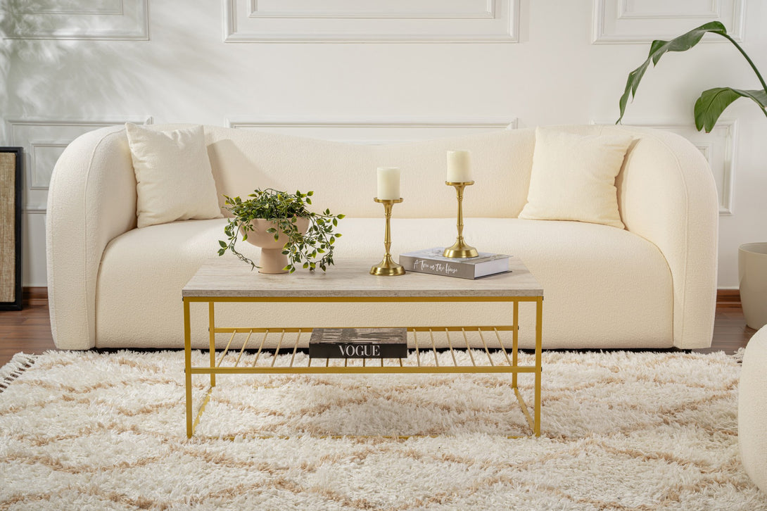 Konferenčný stôl Asude - Gold, Travertine-Vashome.sk