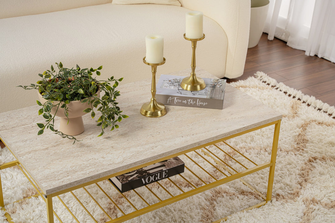 Konferenčný stôl Asude - Gold, Travertine-Vashome.sk