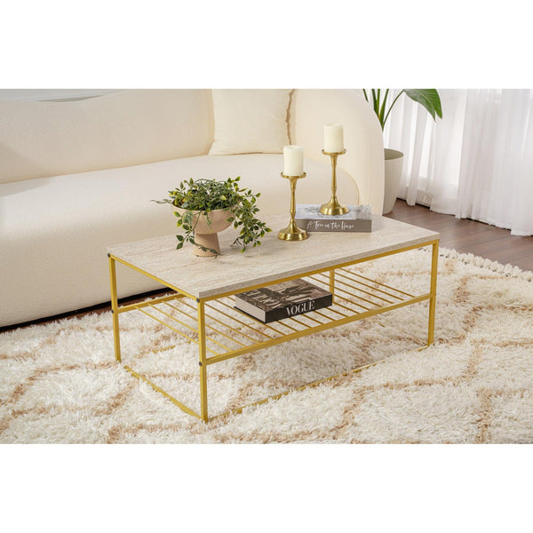 Konferenčný stôl Asude - Gold, Travertine-Vashome.sk