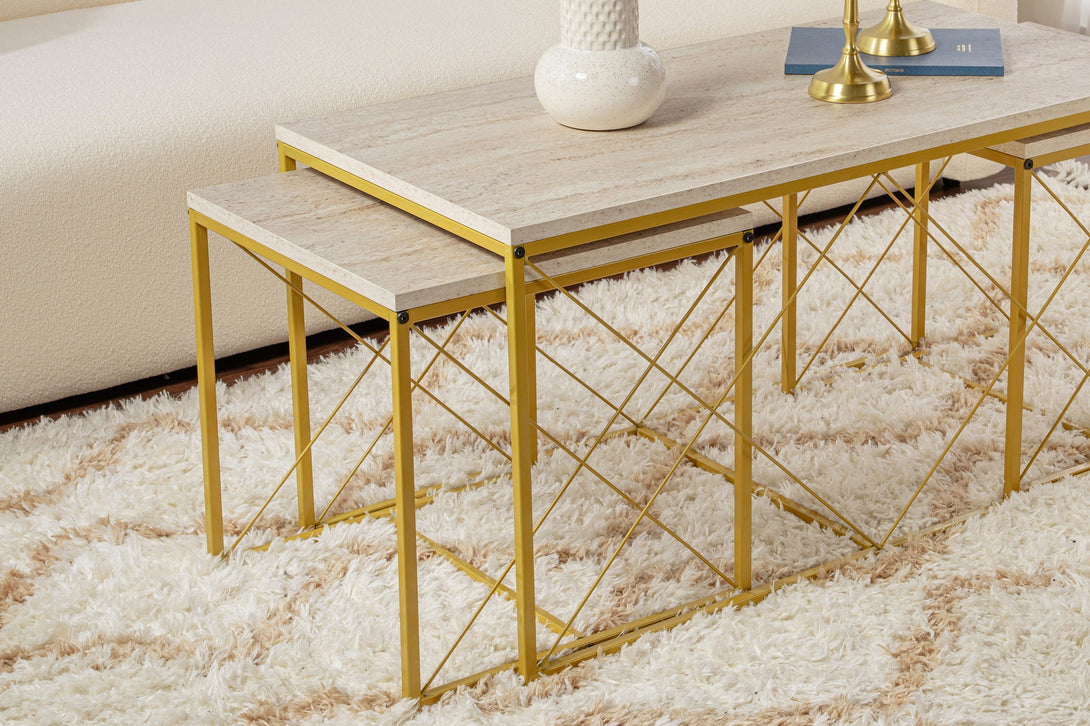 Konferenčný stôl Defne - Gold, Travertine-Vashome.sk