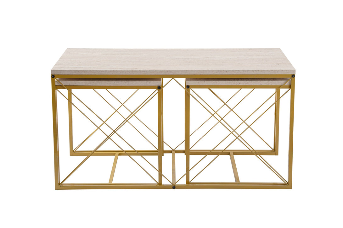 Konferenčný stôl Defne - Gold, Travertine-Vashome.sk