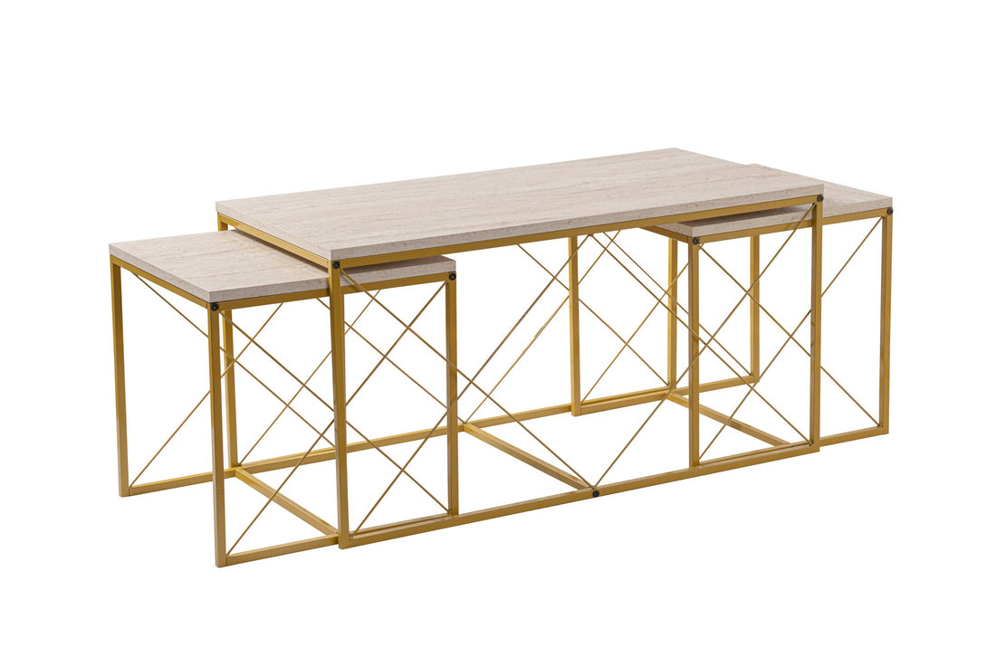 Konferenčný stôl Defne - Gold, Travertine-Vashome.sk