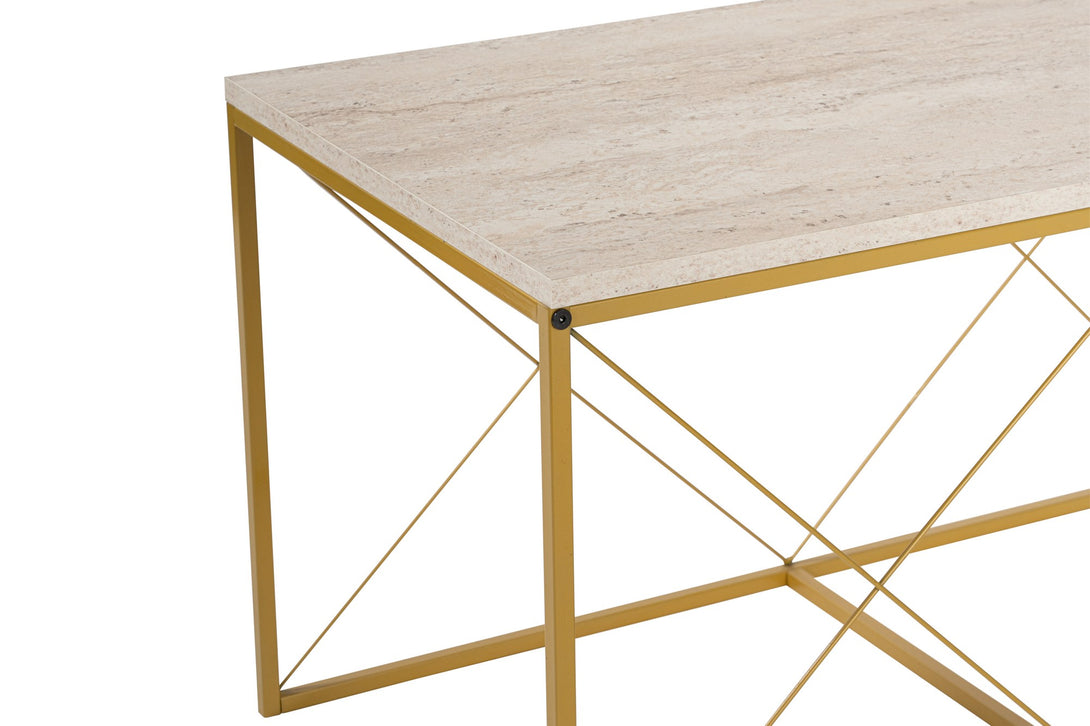Konferenčný stôl Defne - Gold, Travertine-Vashome.sk