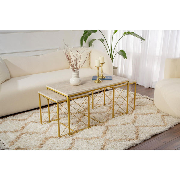 Konferenčný stôl Defne - Gold, Travertine-Vashome.sk