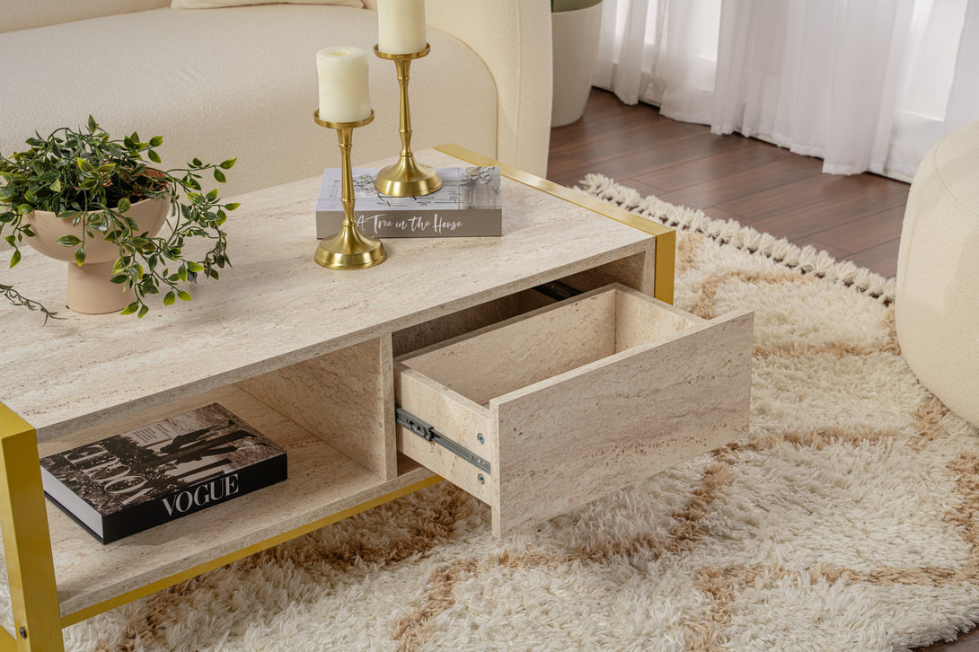 Konferenčný stôl Haldizen - Gold, Travertine-Vashome.sk