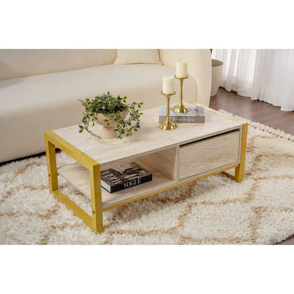 Konferenčný stôl Haldizen - Gold, Travertine-Vashome.sk
