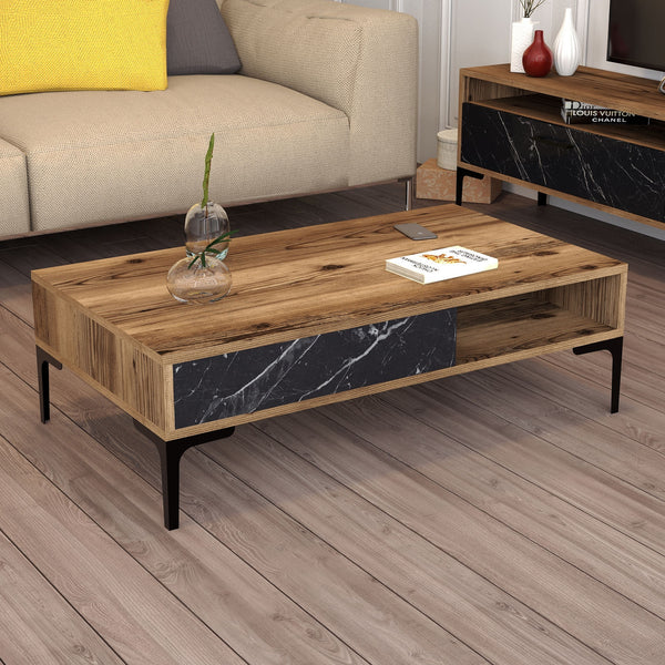 Konferenčný stôl Istanbul - Walnut, Black Marble-Vashome.sk
