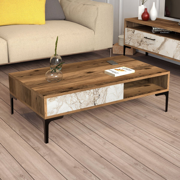 Konferenčný stôl Istanbul - Walnut, White Marble-Vashome.sk