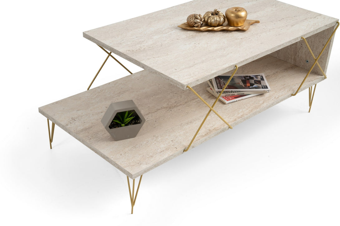 Konferenčný stôl Loire - Gold, Travertine-Vashome.sk