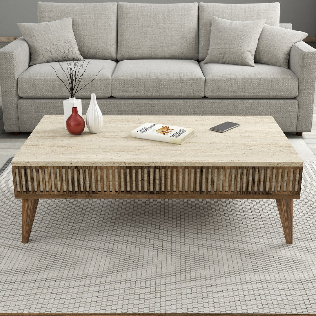Konferenčný stôl Milan - Walnut, Travertine-Vashome.sk