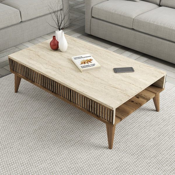 Konferenčný stôl Milan - Walnut, Travertine-Vashome.sk