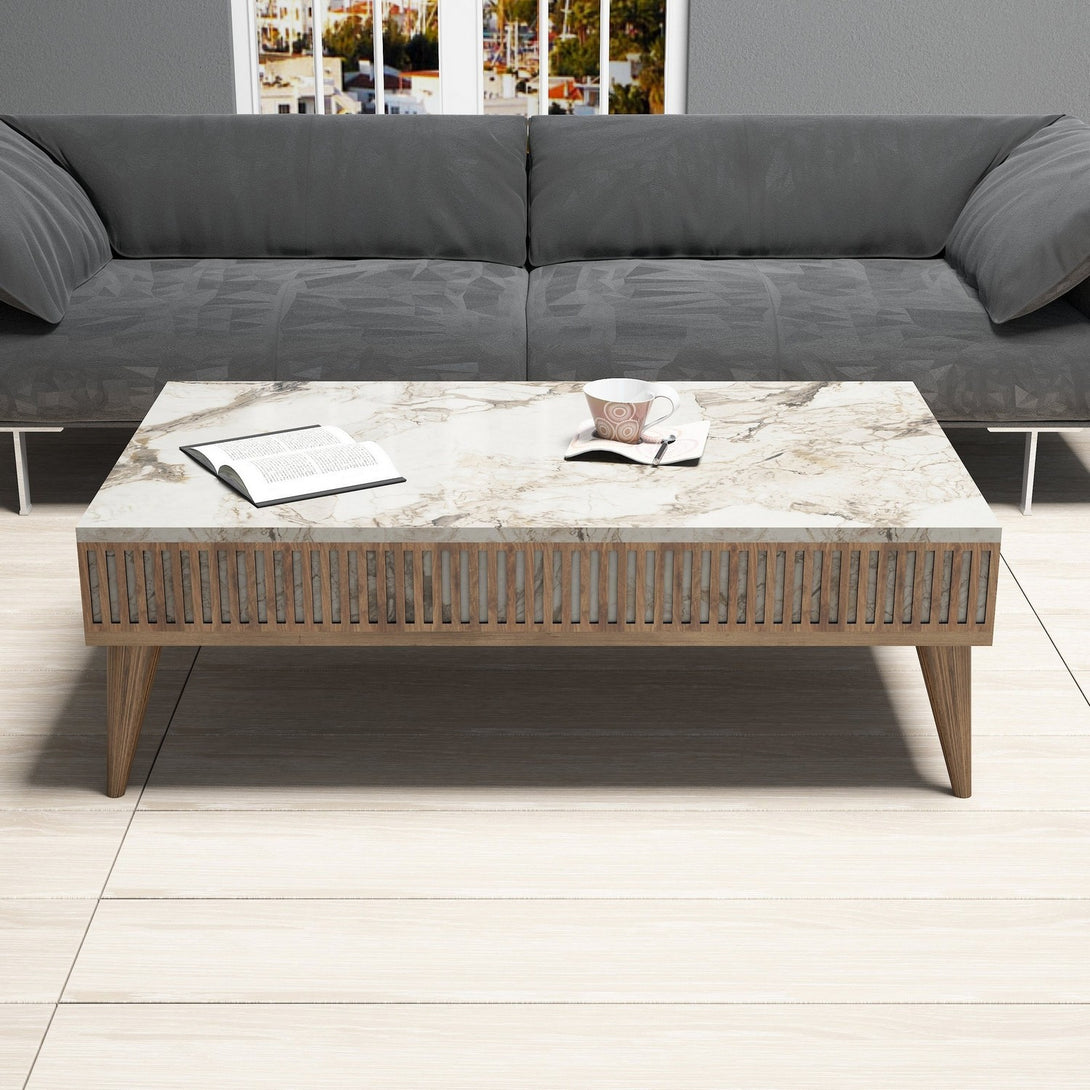 Konferenčný stôl Milan - Walnut, White Marble-Vashome.sk