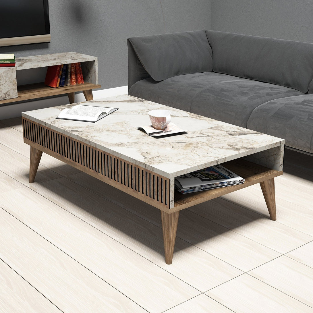 Konferenčný stôl Milan - Walnut, White Marble-Vashome.sk