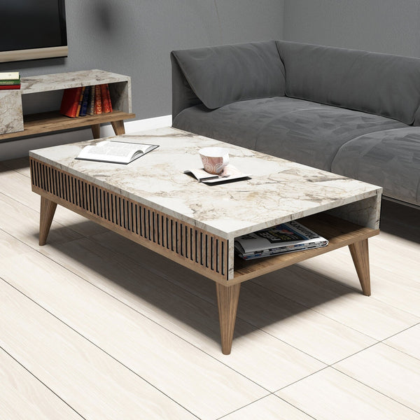 Konferenčný stôl Milan - Walnut, White Marble-Vashome.sk