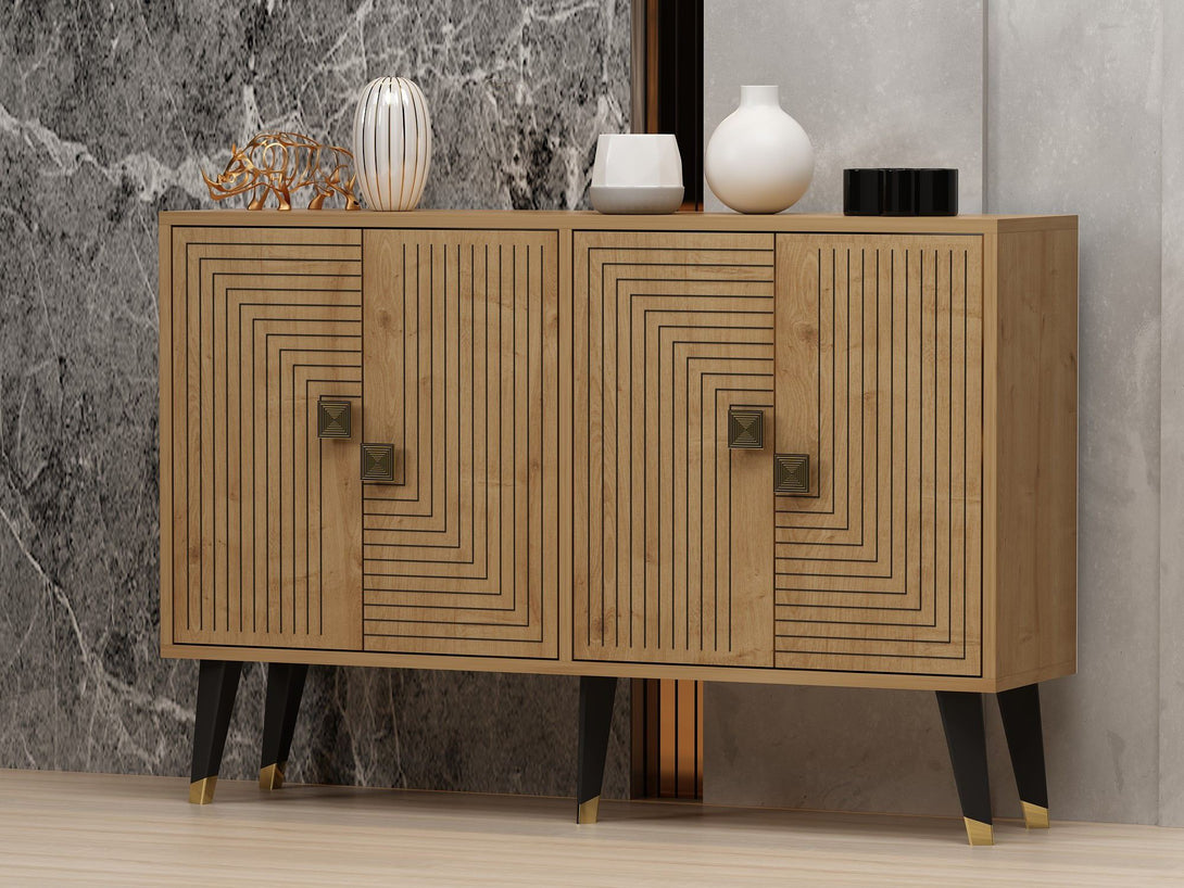 Konzolasztal Ahart - Sapphire Oak, Gold-Vashome.sk