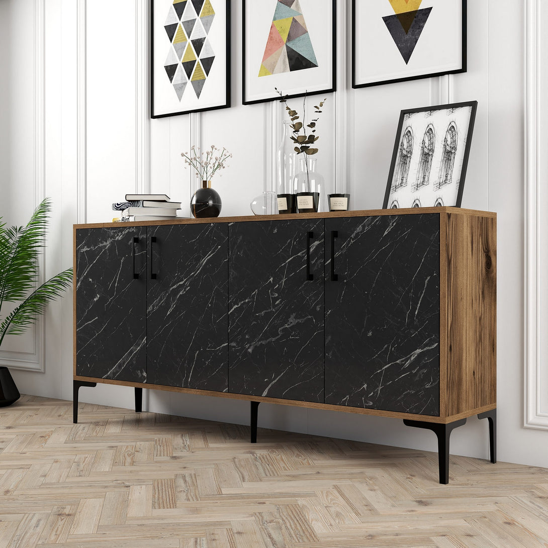 Konzolasztal Kiev 160 - Walnut, Black Marble-Vashome.sk