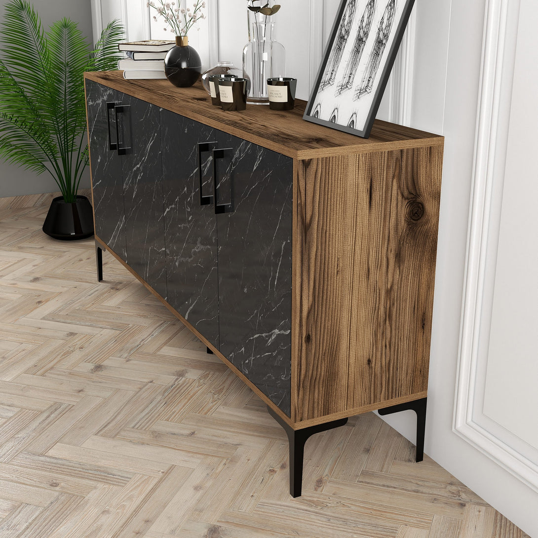 Konzolasztal Kiev 160 - Walnut, Black Marble-Vashome.sk