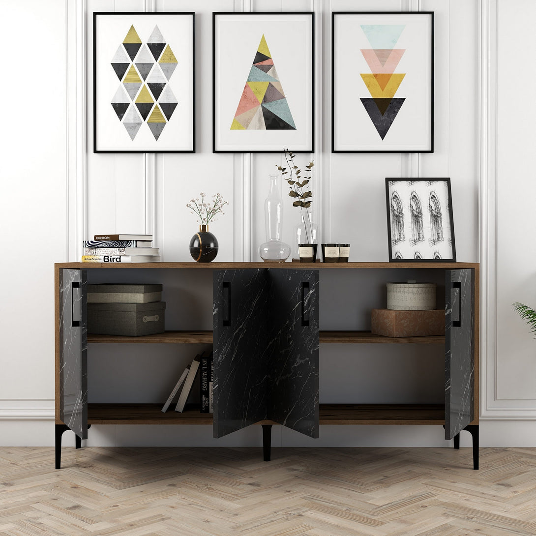 Konzolasztal Kiev 160 - Walnut, Black Marble-Vashome.sk