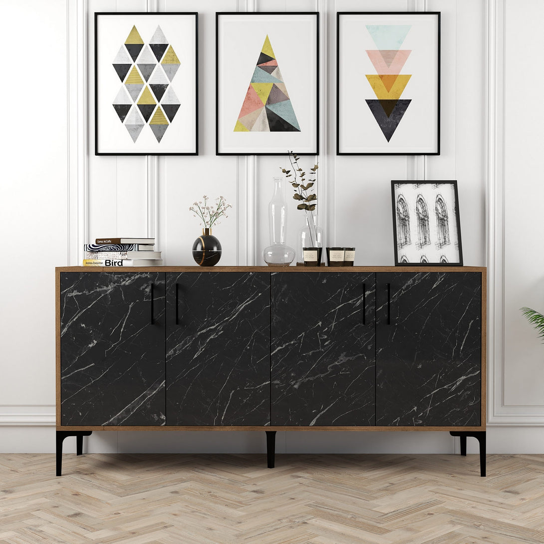 Konzolasztal Kiev 160 - Walnut, Black Marble-Vashome.sk
