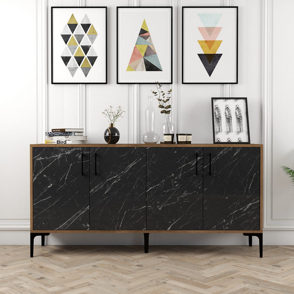 Konzolasztal Kiev 160 - Walnut, Black Marble-Vashome.sk