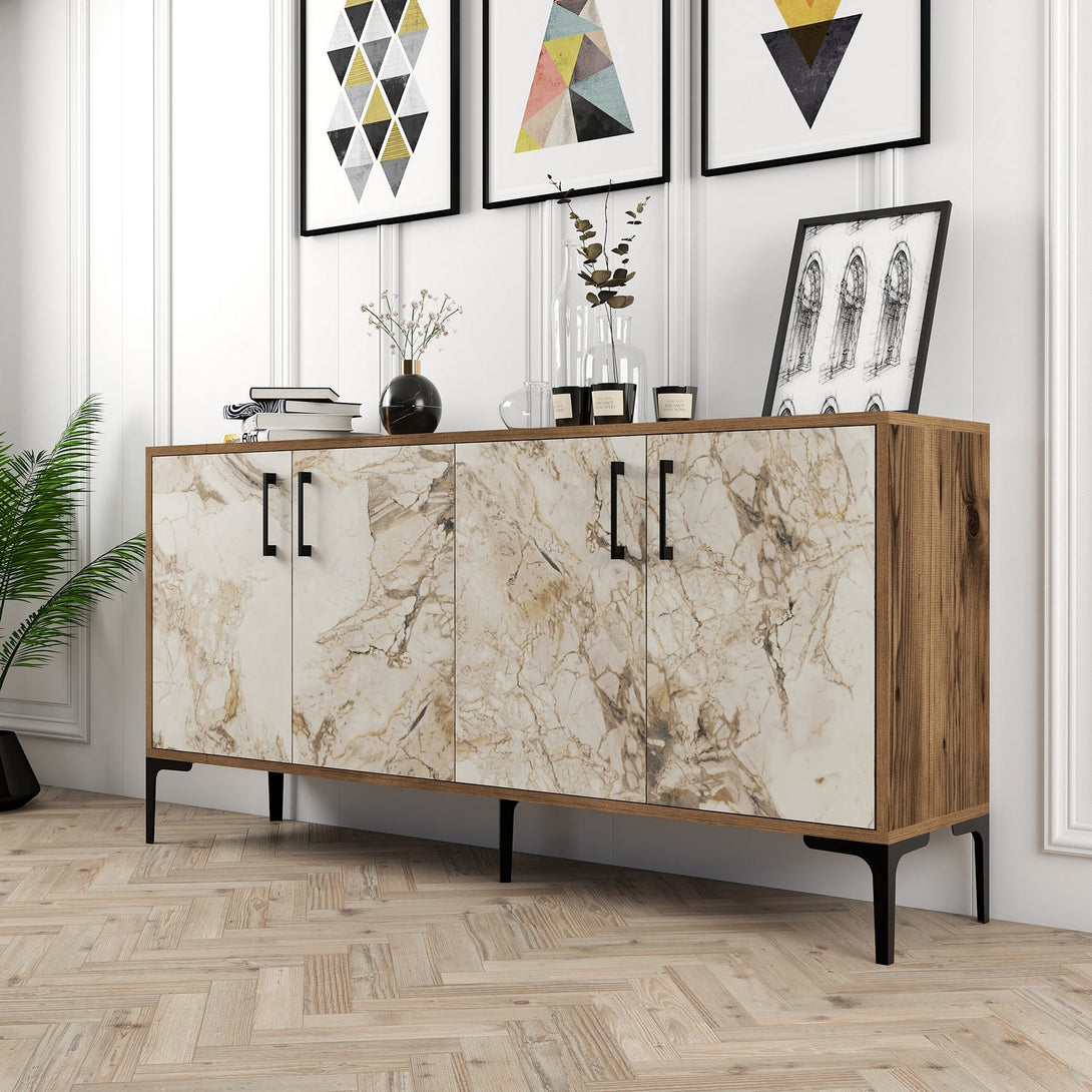 Konzolasztal Kiev 160 - Walnut, White Marble-Vashome.sk