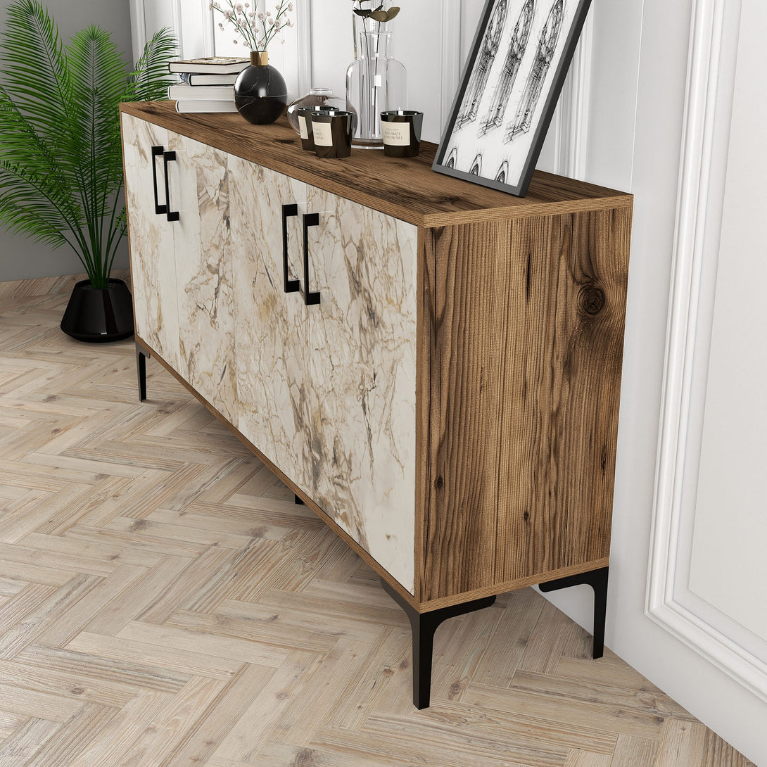 Konzolasztal Kiev 160 - Walnut, White Marble-Vashome.sk