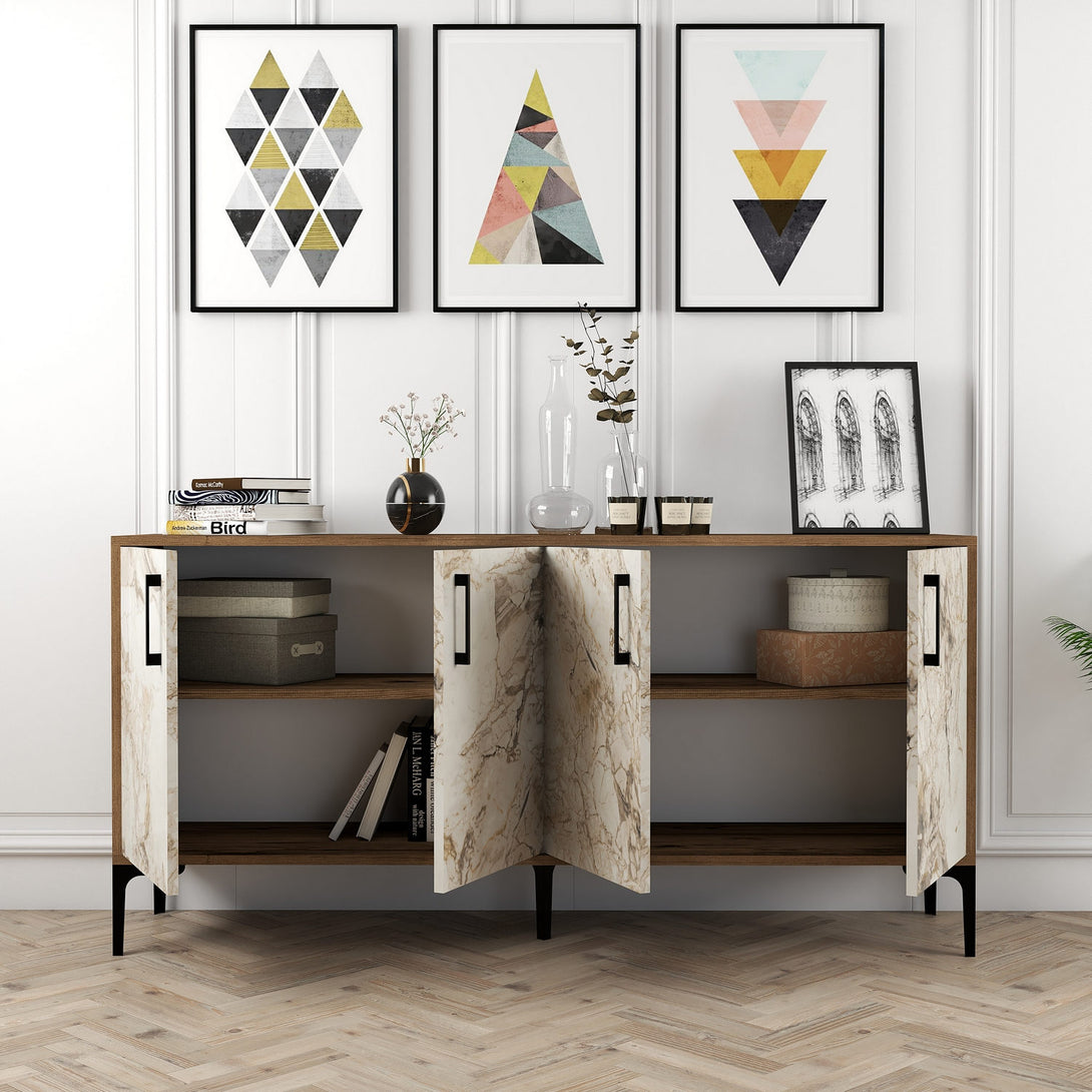 Konzolasztal Kiev 160 - Walnut, White Marble-Vashome.sk