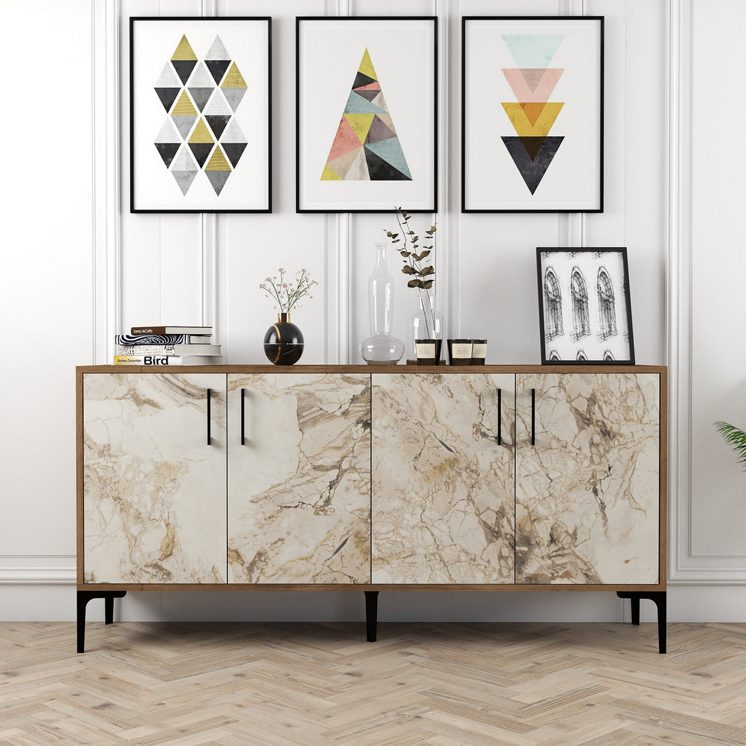 Konzolasztal Kiev 160 - Walnut, White Marble-Vashome.sk