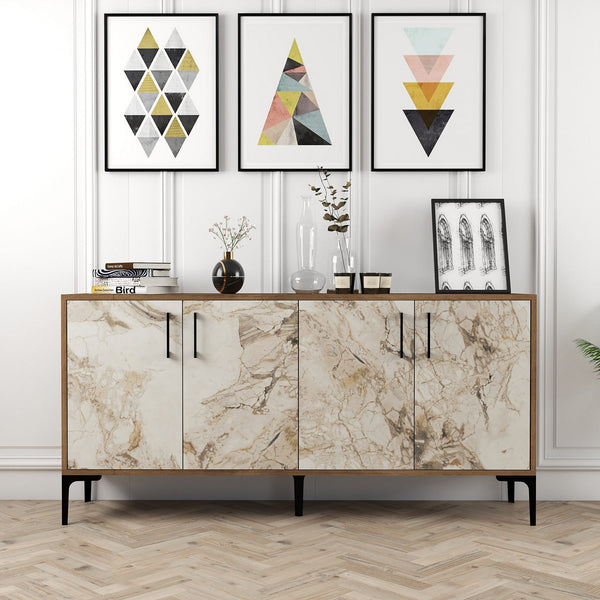 Konzolasztal Kiev 160 - Walnut, White Marble-Vashome.sk