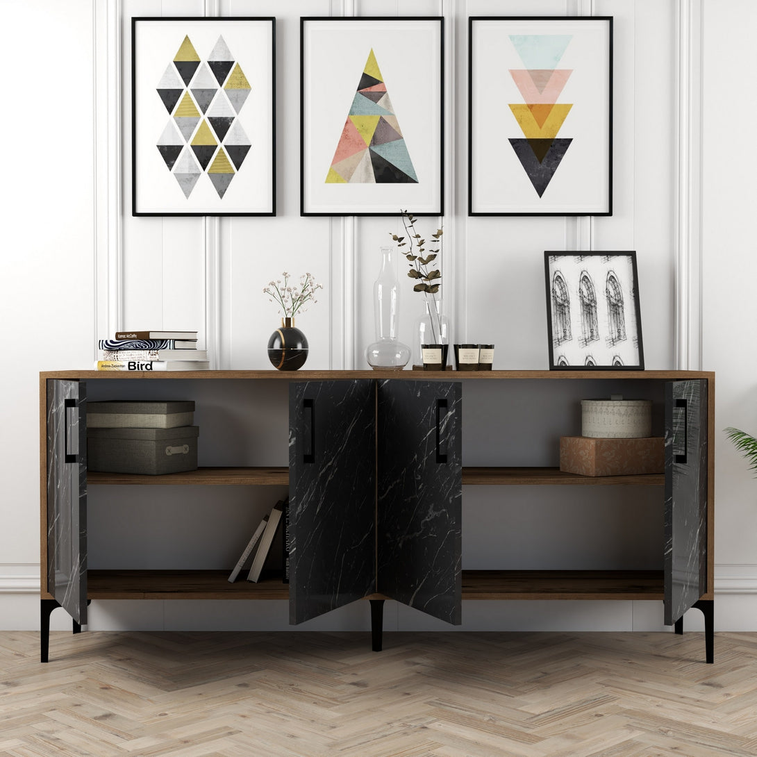 Konzolasztal Kiev - Walnut, Black Marble-Vashome.sk