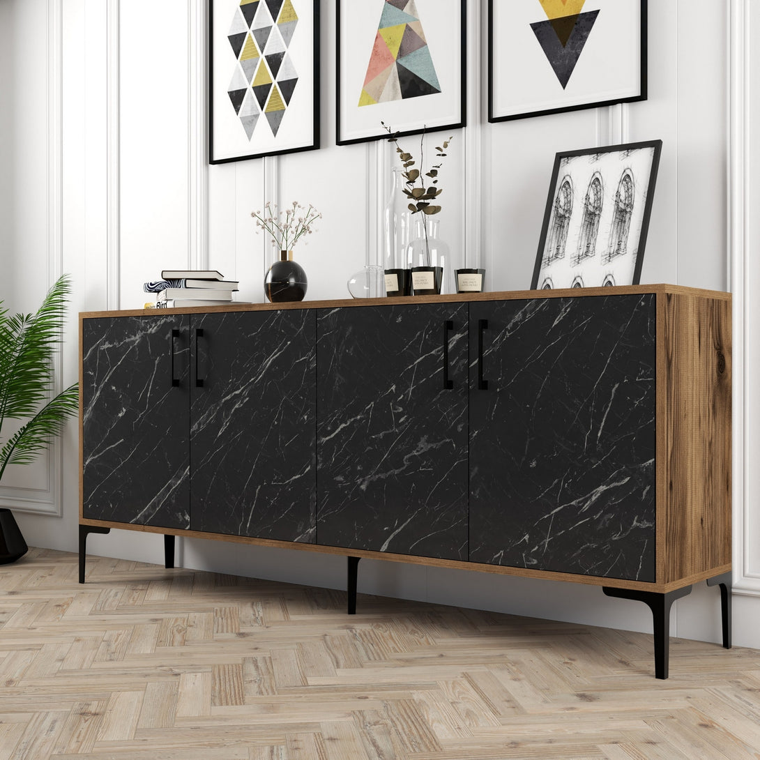 Konzolasztal Kiev - Walnut, Black Marble-Vashome.sk