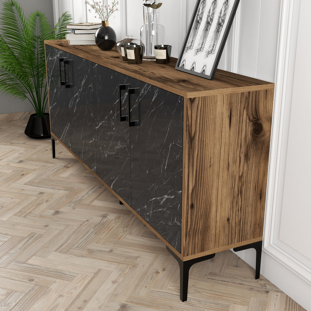 Konzolasztal Kiev - Walnut, Black Marble-Vashome.sk