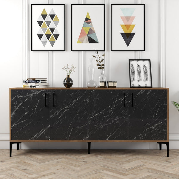 Konzolasztal Kiev - Walnut, Black Marble-Vashome.sk