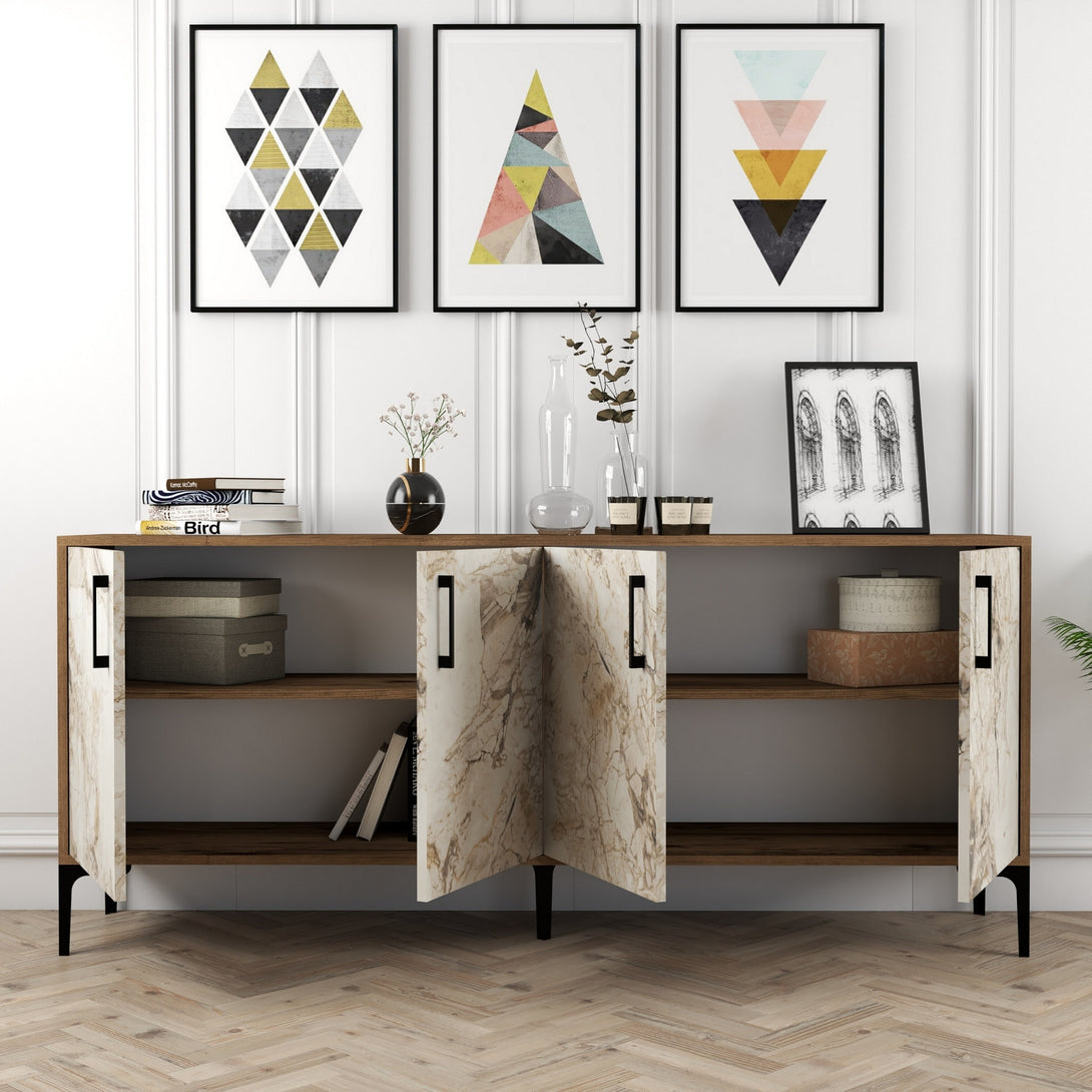 Konzolasztal Kiev - Walnut, White Marble-Vashome.sk