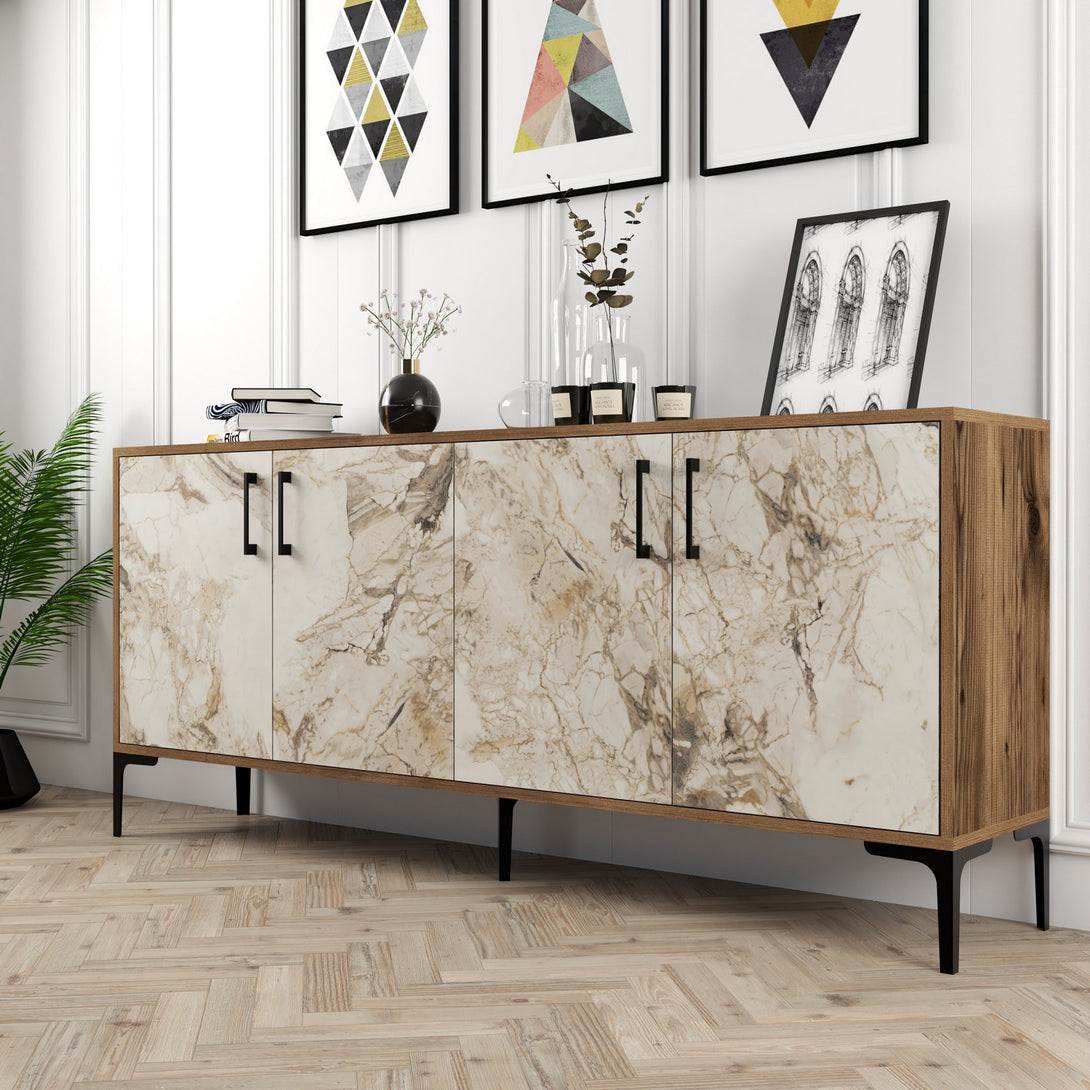 Konzolasztal Kiev - Walnut, White Marble-Vashome.sk