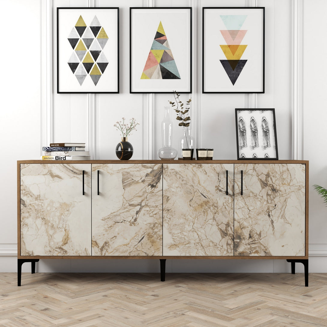 Konzolasztal Kiev - Walnut, White Marble-Vashome.sk