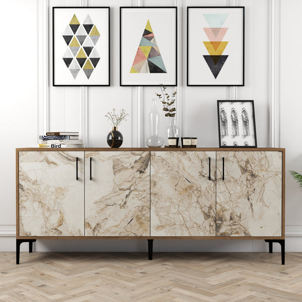 Konzolasztal Kiev - Walnut, White Marble-Vashome.sk