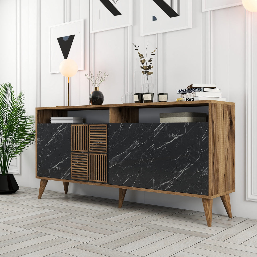 Konzolasztal Milan 160 - Walnut, Black Marble-Vashome.sk