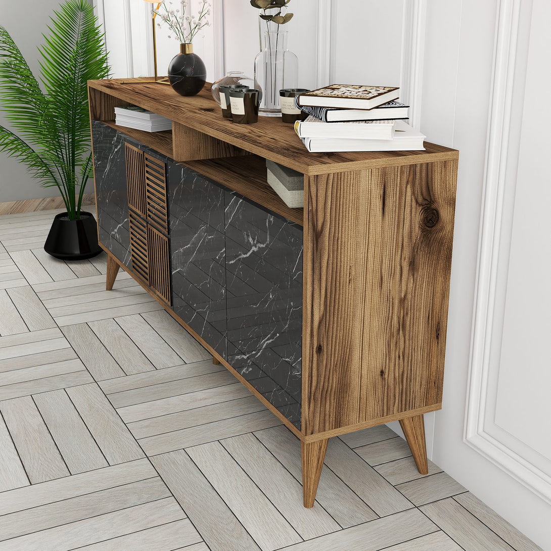 Konzolasztal Milan 160 - Walnut, Black Marble-Vashome.sk