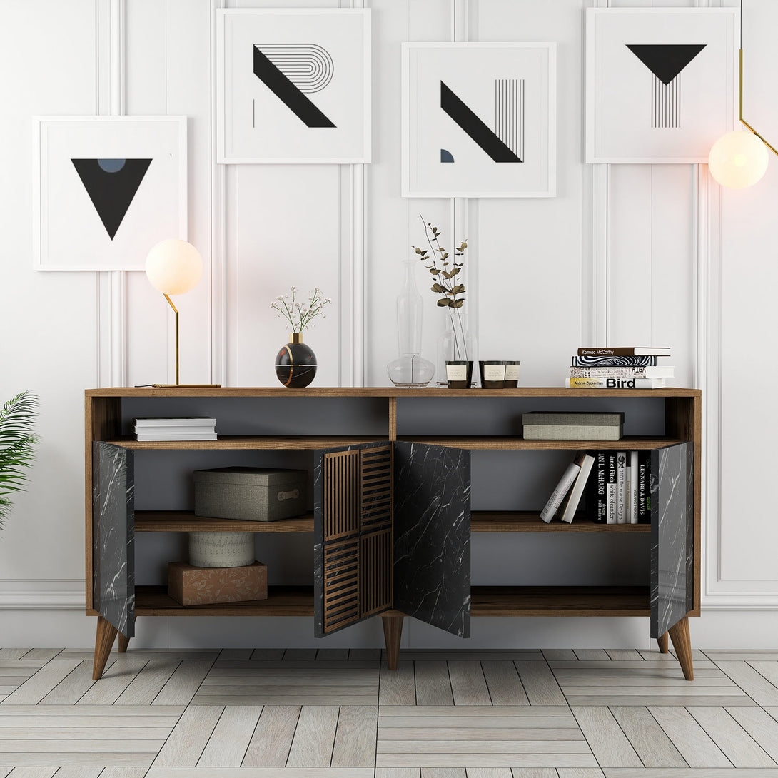 Konzolasztal Milan 160 - Walnut, Black Marble-Vashome.sk