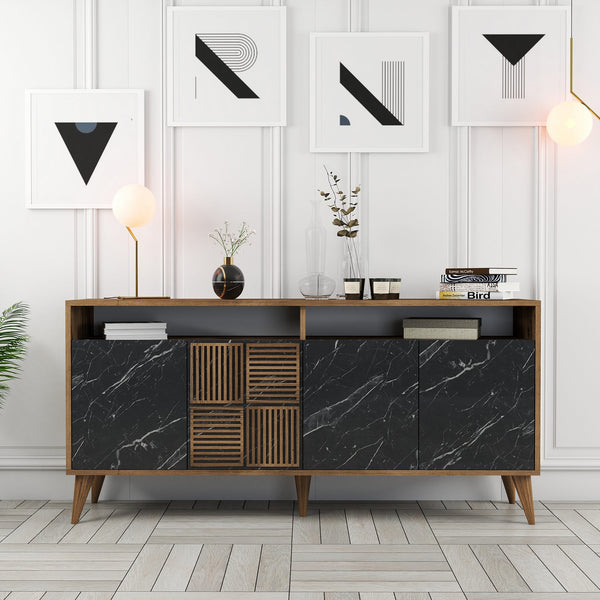 Konzolasztal Milan 160 - Walnut, Black Marble-Vashome.sk