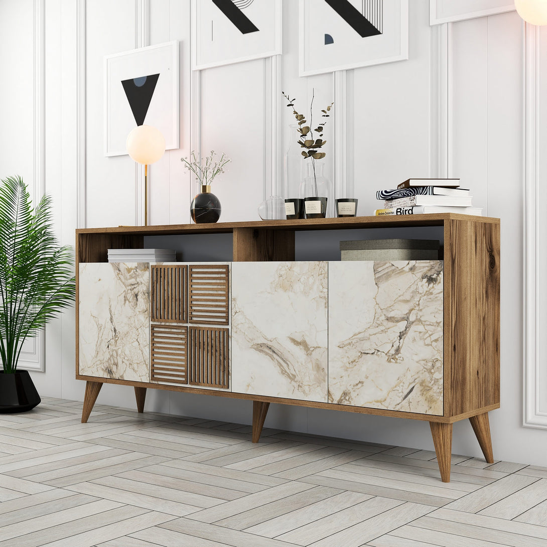 Konzolasztal Milan 160 - Walnut, White Marble-Vashome.sk