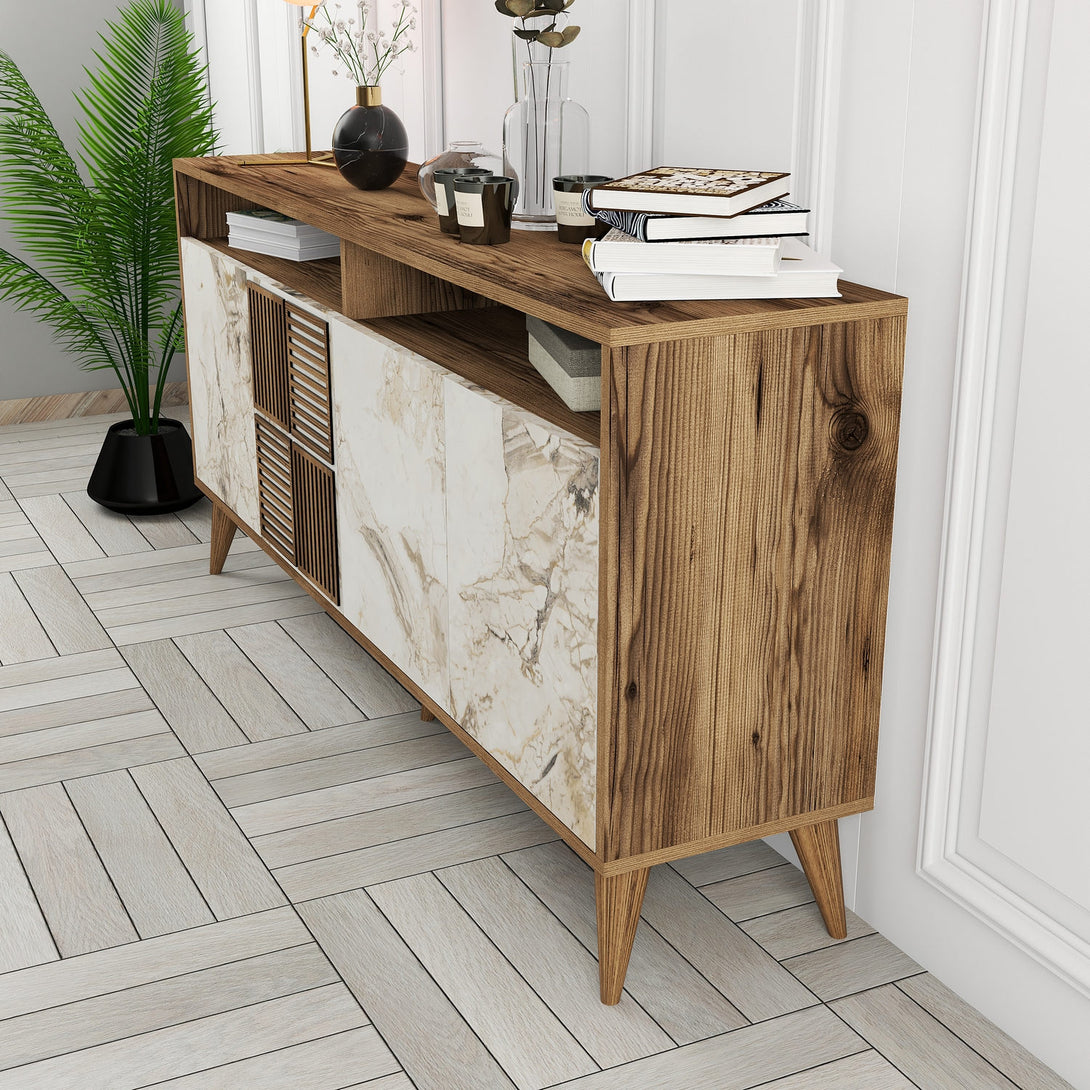 Konzolasztal Milan 160 - Walnut, White Marble-Vashome.sk