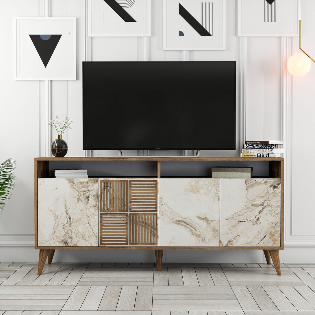Konzolasztal Milan 160 - Walnut, White Marble-Vashome.sk